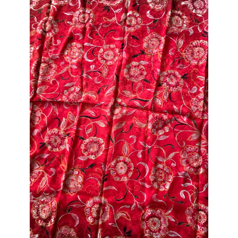 Vintage 100% Silk Scarf Italy Floral Jacquard Navy Blue Red Square Foulard - Picture 4 of 7